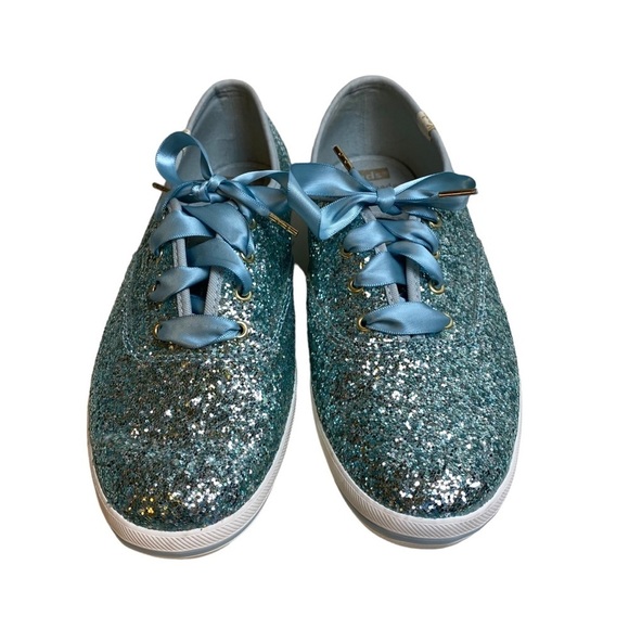 KEDS x KATE SPADE NEW YORK CHAMPION GLITTER SNEAKERS BLUE RIBBONED LACES WF61658 - Picture 8 of 17